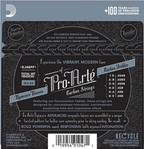 D'Addario Pro-Arte Carbon, Dynacore Basses, Hard Tension Classical Guitar Strings - EJ46FF - Image 2