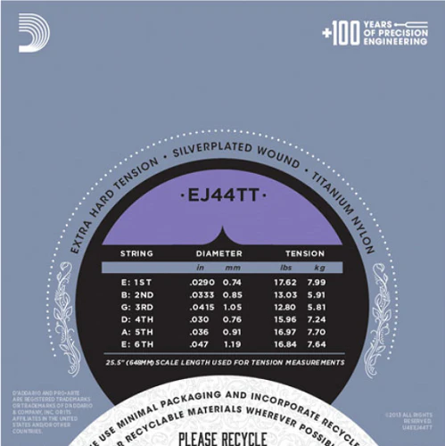 D'Addario ProArte Dynacore Classical Guitar Strings, Titanium Trebles, Extra-Hard Tension -EJ44TT