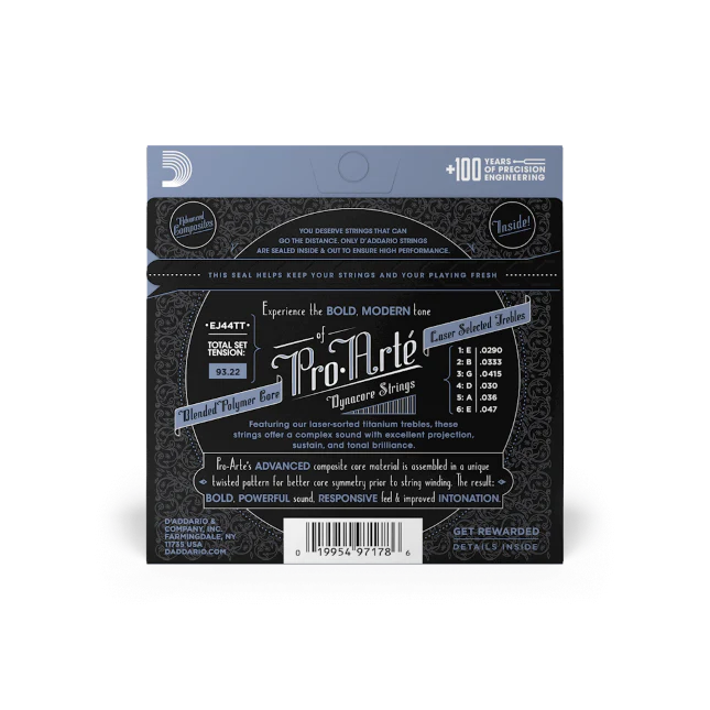 D'Addario ProArte Dynacore Classical Guitar Strings, Titanium Trebles, Extra-Hard Tension -EJ44TT - Image 4