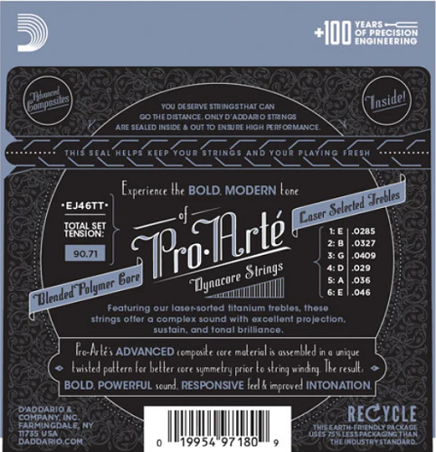 D'Addario ProArte Dynacore Classical Guitar Strings, Titanium Trebles, Hard Tension - EJ46TT - Image 2