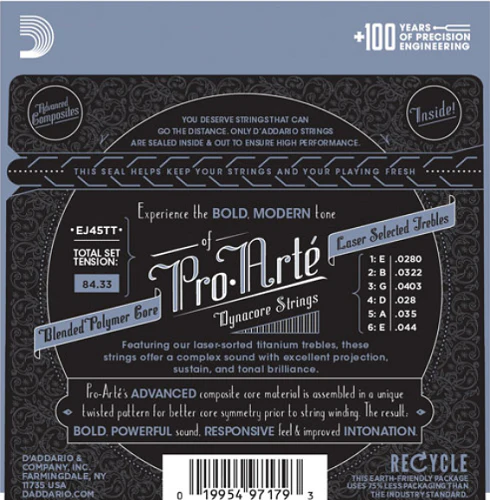 D'Addario Pro-Arte Dynacore, Titanium Trebles, Normal Tension Classical Guitar Strings - EJ45TT - Image 2