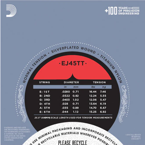 D'Addario Pro-Arte Dynacore, Titanium Trebles, Normal Tension Classical Guitar Strings - EJ45TT - Image 3