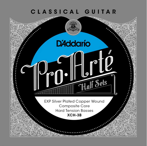 D'Addario Pro-Arte Nylon Core, Exp Coated Silver Plated Copper Bass, Hard Tension Classical Guitar Half Set