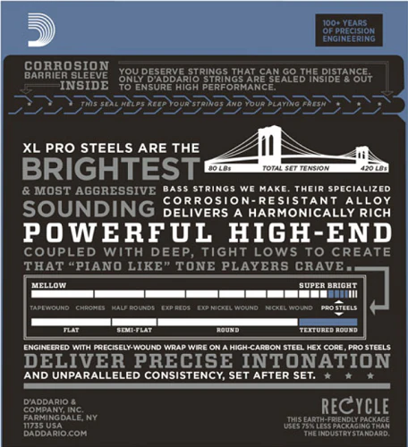 D'Addario Prosteels 5-String, Custom Light, Long Scale, 45-135 Bass Guitar Strings - Image 2