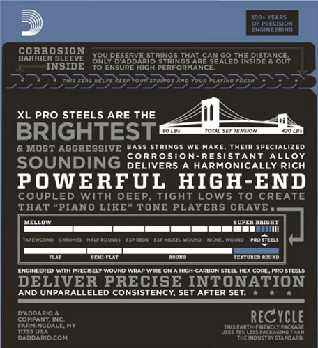 D'Addario PROSTEELS, Custom Light, Long Scale, 45-105 Bass Guitar Strings - Image 2