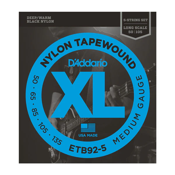 D'Addario Tapewound 5-String, Medium, Long Scale, 50-135 Bass Guitar Strings ETB92-5 - Image 2