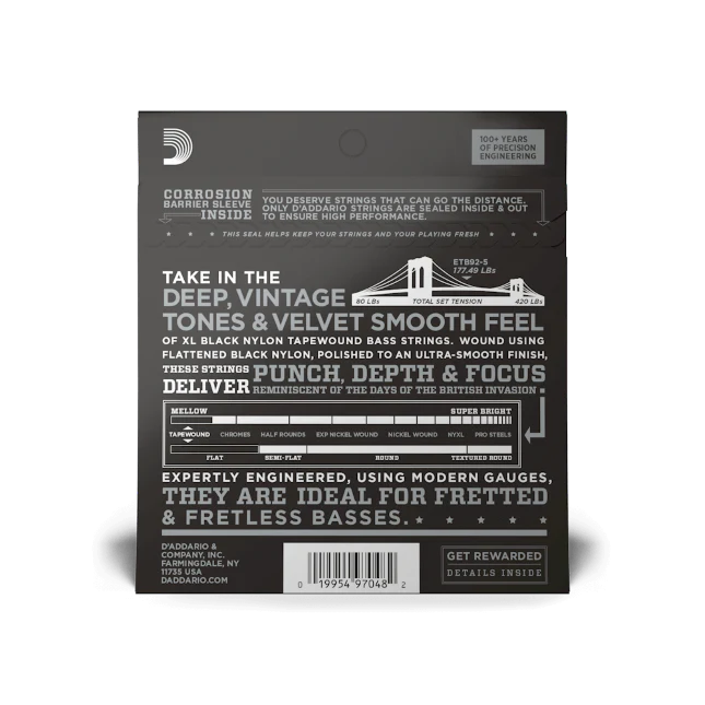 D'Addario Tapewound 5-String, Medium, Long Scale, 50-135 Bass Guitar Strings ETB92-5 - Image 4