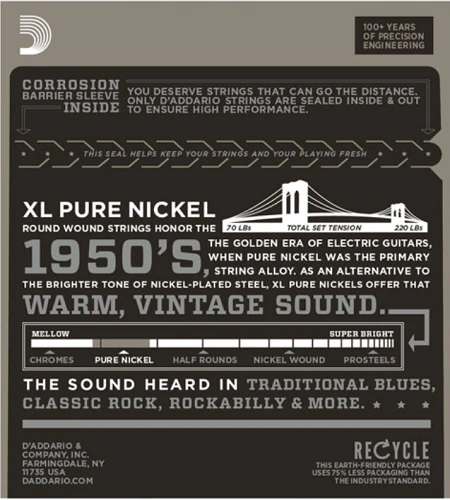 D'Addario XL Pure NICKEL, BLUES/JAZZ, 11-48 Electric Guitar Strings - Image 2
