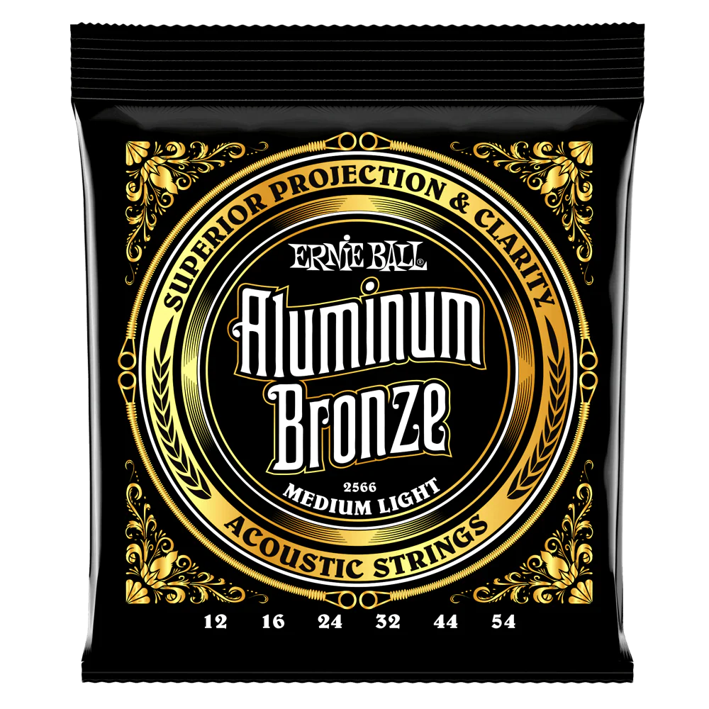 Ernie Ball Medium Light Aluminum Bronze Acoustic Guitar Strings - 12-54 Gauge - 2566