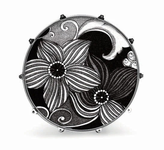 Evans Fabrics Bass Drum Head - Black and White Flower