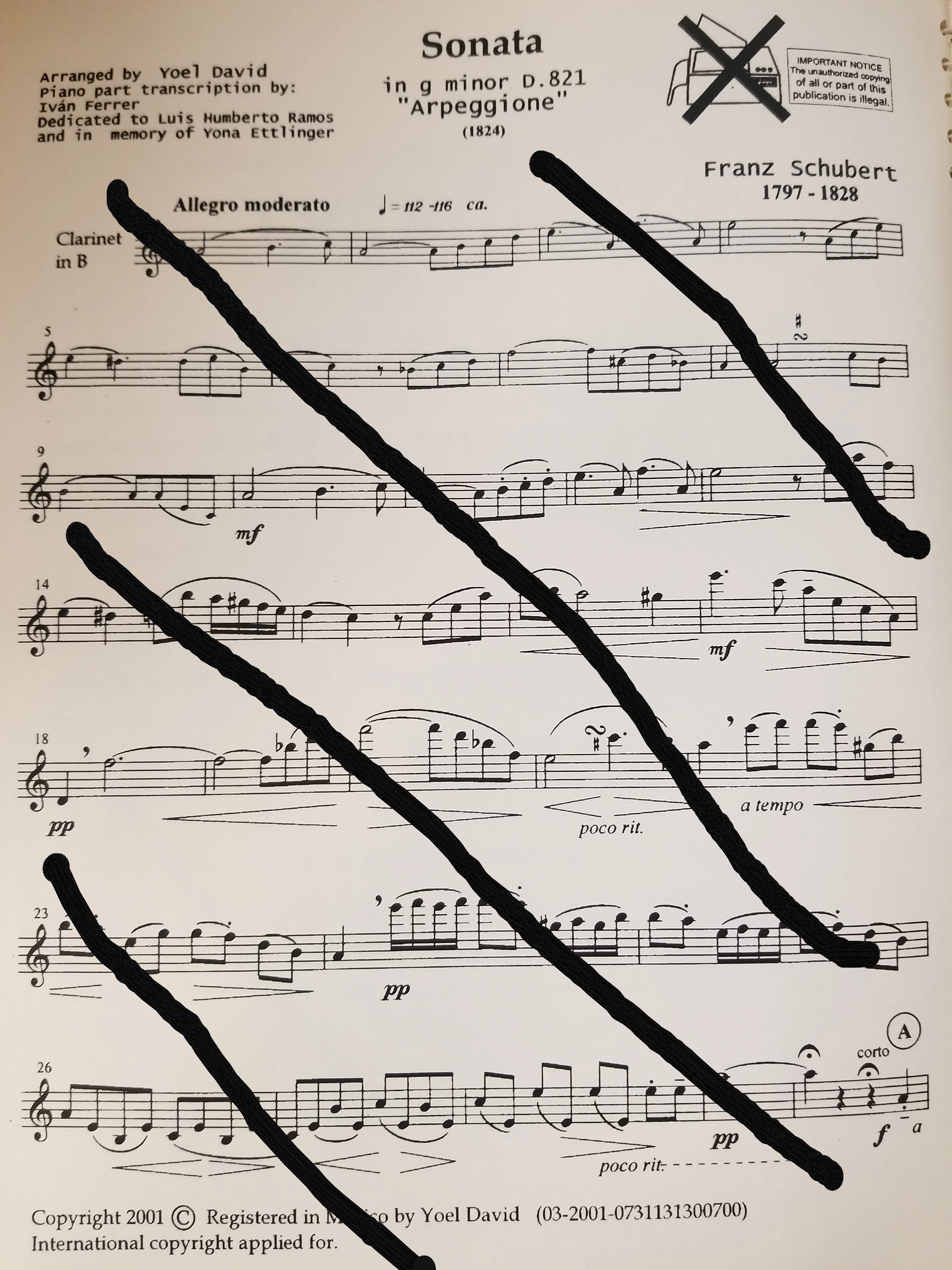 Franz Schubert SONATA D. 821 arranged in G minor for Bb Clarinet and Piano By: Yoel David - Image 2