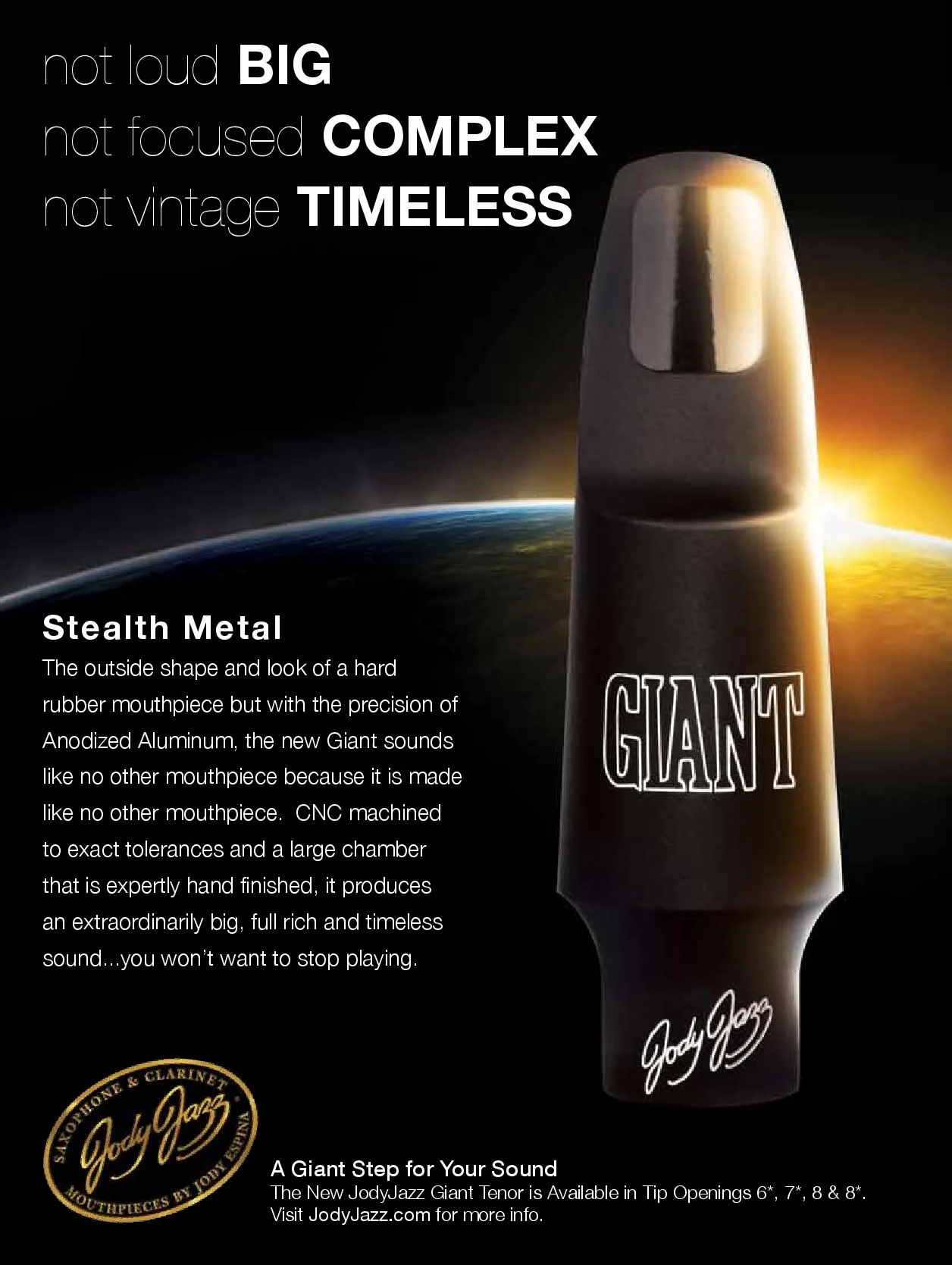 Jody Jazz Tenor Sax Giant Anodized Aluminum Metal Mouthpiece - Image 2