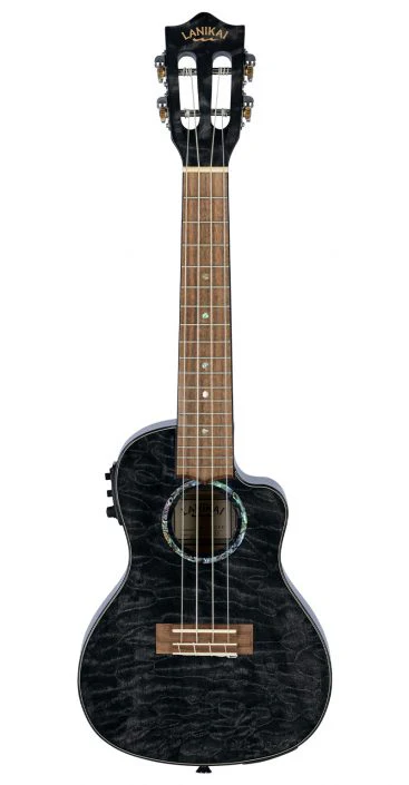 Lanikai Quilted Maple Series Acoustic/Electric Concert Ukulele Black Stain QM-BKCEC - Image 2