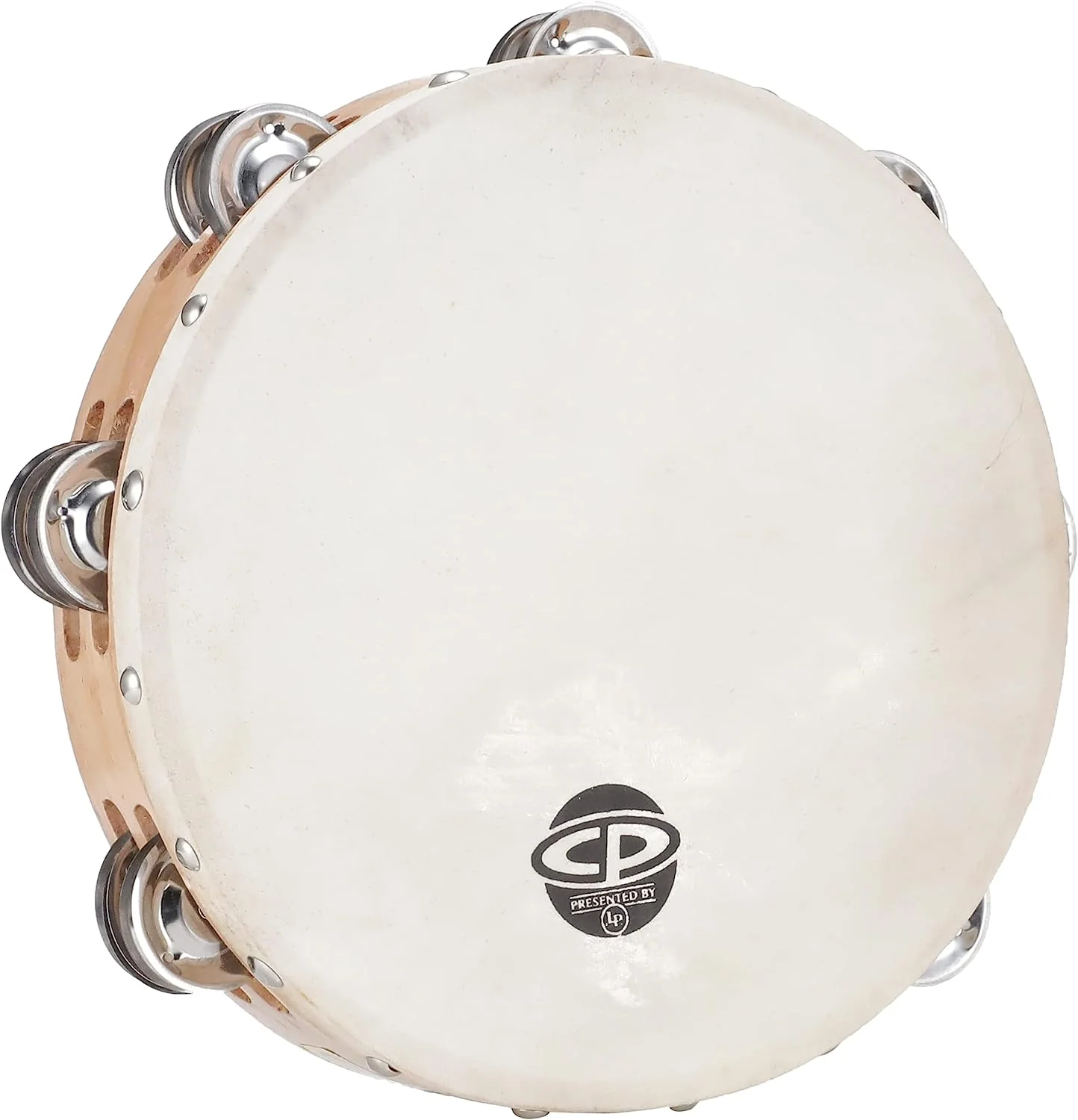 Latin Percussion 10" Wood Tambourine, Calfskin Head, Double Row Jingles - CP380 - Image 2