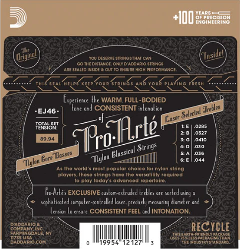 D'Addario Pro-Arte Nylon, Hard Tension Classical Guitar Strings (3-Sets) EJ46-3D - Image 2