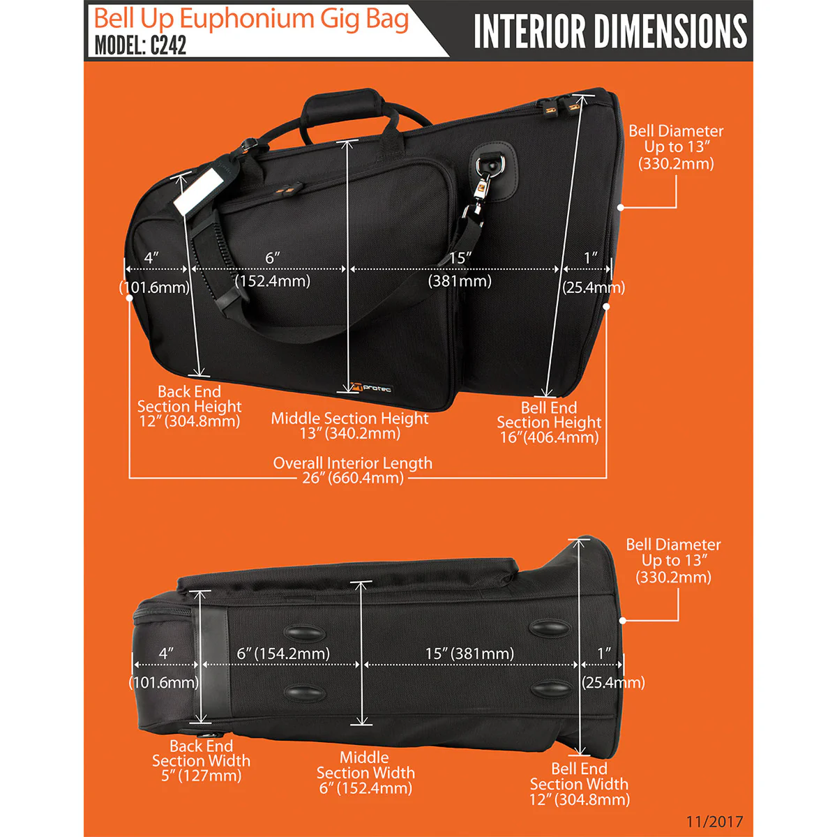 ProTec Euphonium Gig Bag - Gold Series, Bell Up - C242 - Image 4