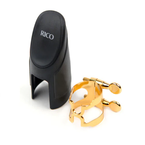 Rico Gold Plated H-Ligature and Cap for Soprano Sax Hard Rubber Mouthpiece- HSS1G - Image 2